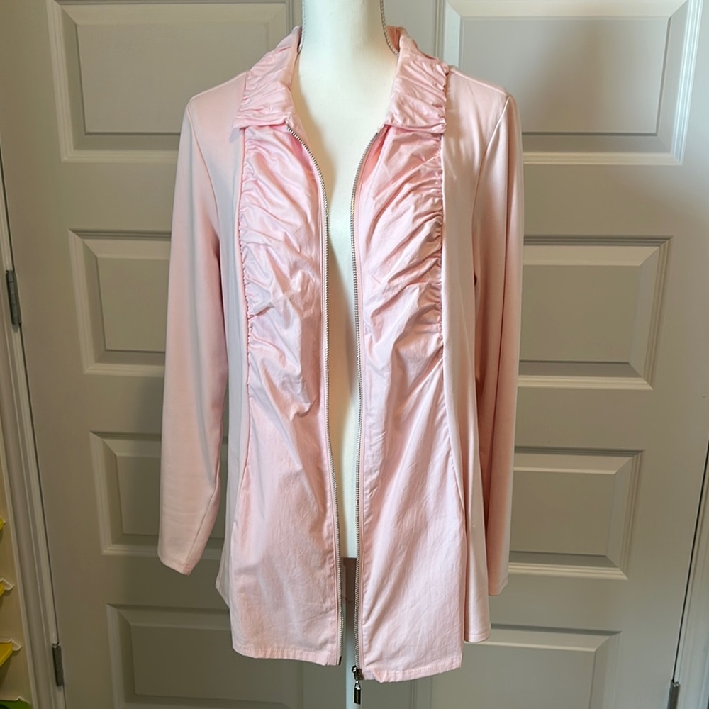Pink Ruched Ruffled Long Sleeve Blouse - Picture 5 of 7